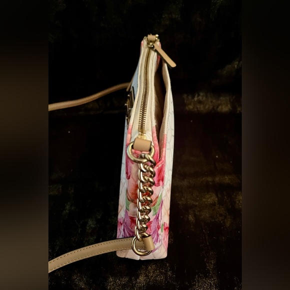 Calvin Klein Floral Embossed Leather Tassel Crossbody Bag 11”x6”x2” - Picture 6 of 7